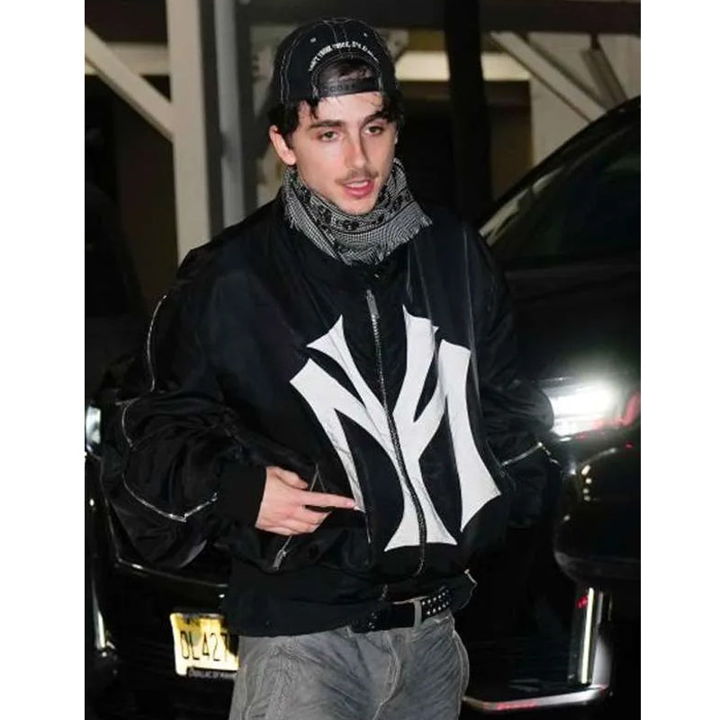 snl-afterparty-timothee-chalamet-ny-yankees-black-satin-jacket